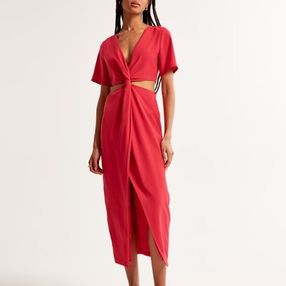 Abercrombie - Knotted Cutout Midi Dress - Red - NWT - Picture 1 of 5